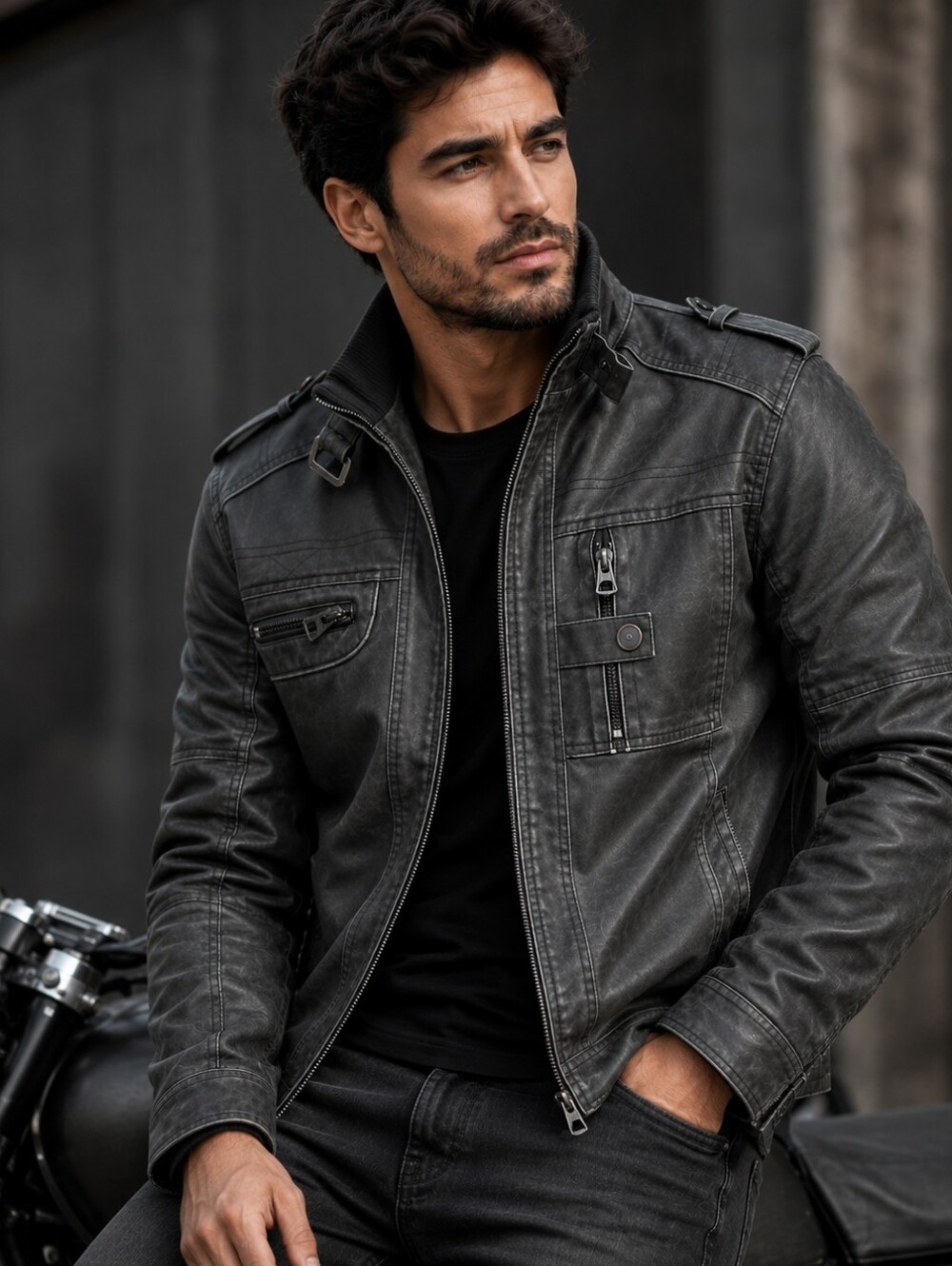NWOT Men's PU Leather Casual Thick Slim Motorcycle Jacket Windproof Coat Outwear